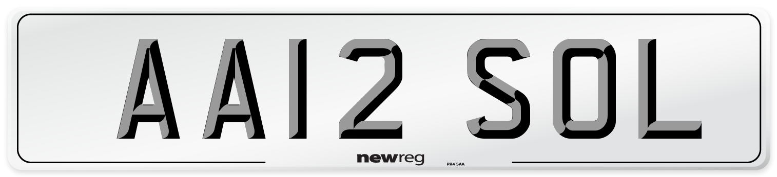 AA12 SOL Number Plate from New Reg